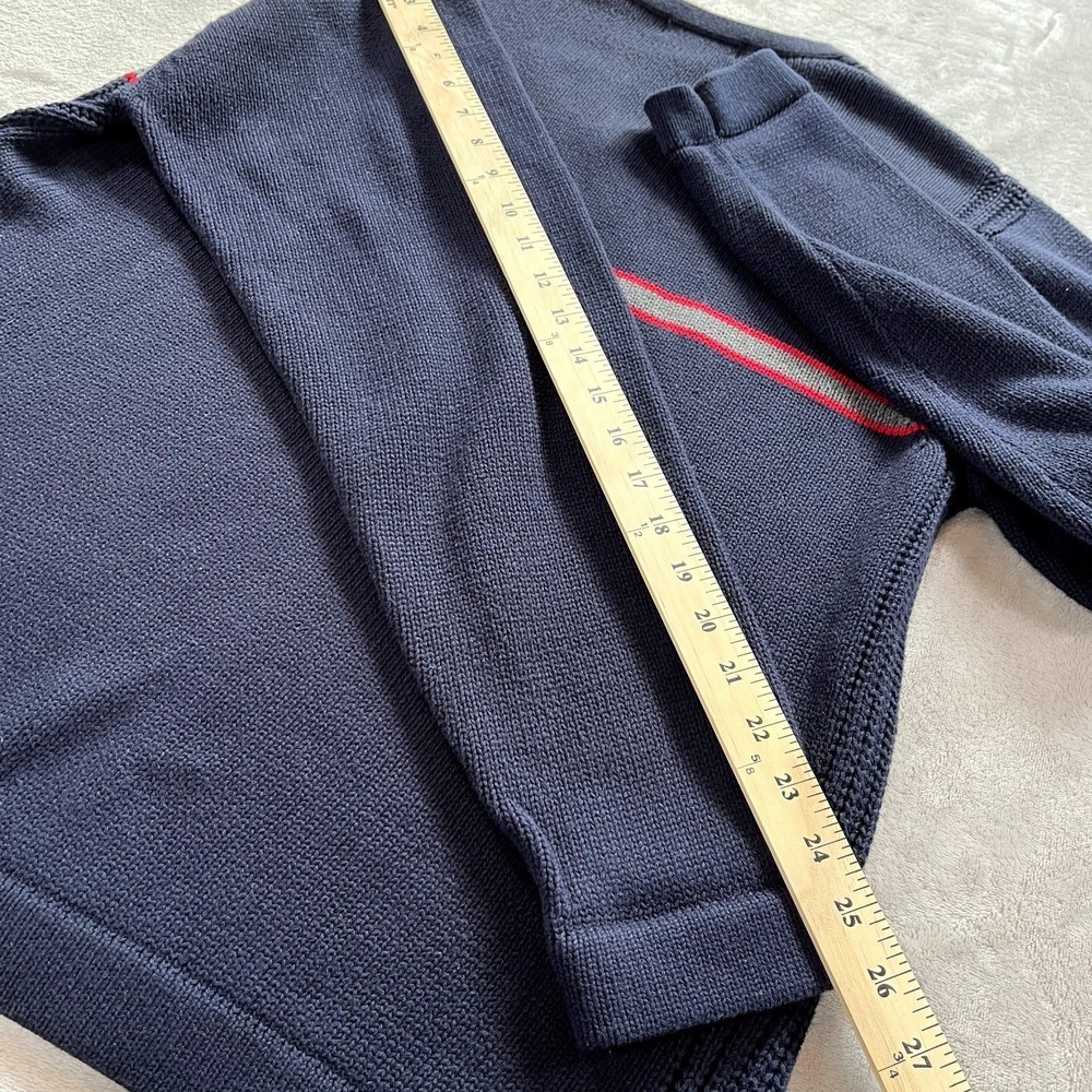 Y2K Nautica V-Neck Sweater M Navy Blue Striped Cotton Knit Coastal Transitional - Picture 9 of 9